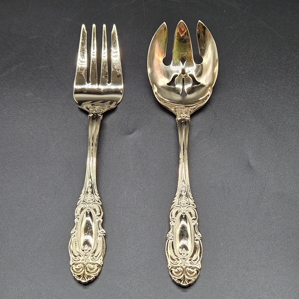 Towle Gold Electroplate Stainless 2 Serving Pieces Flatware TWS545 Cameo Scrolls
